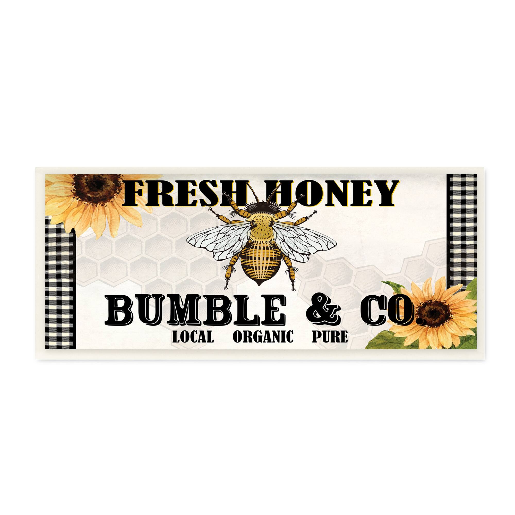 Stupell Industries Fresh Honey Bumble & Co. Advertisement Sunflowers Bee Wood Wall Plaque